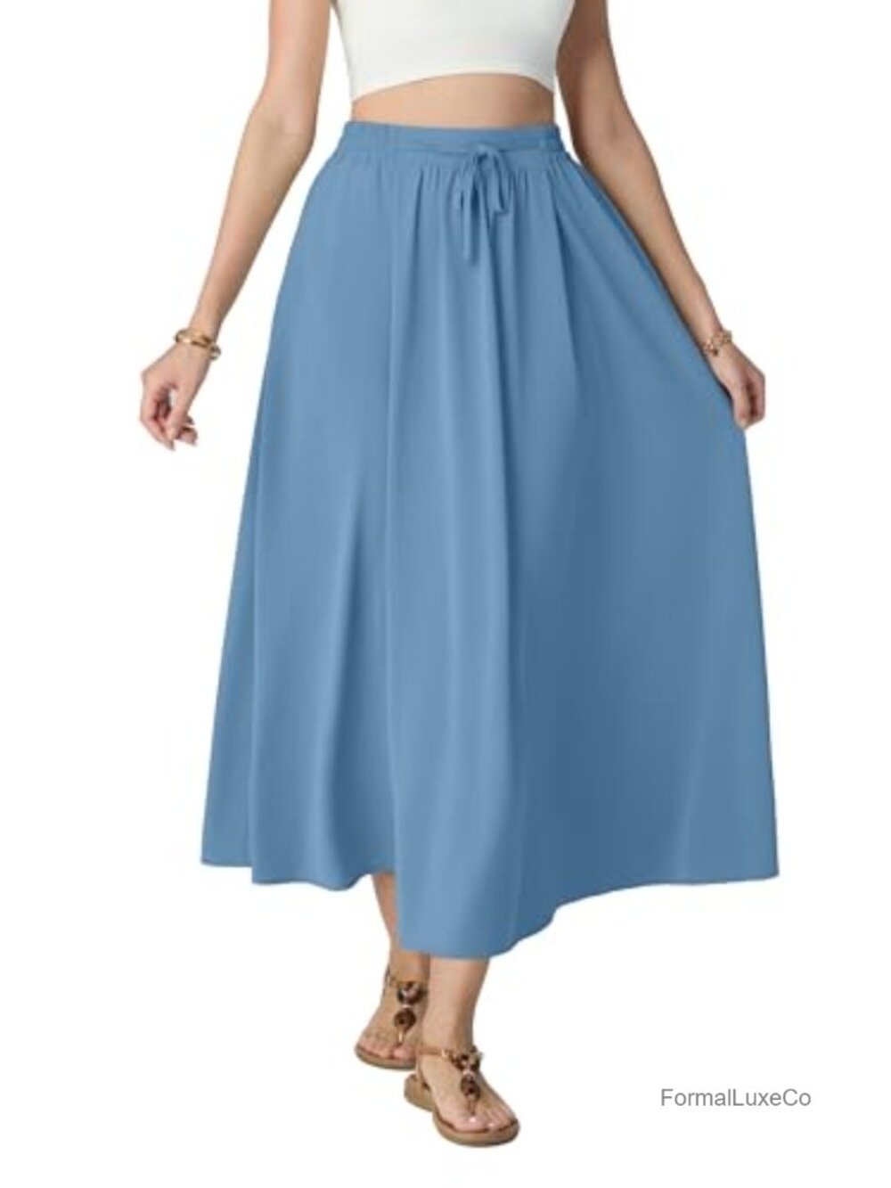 Satin High Waisted A-Line Maxi Skirt Elegant Long